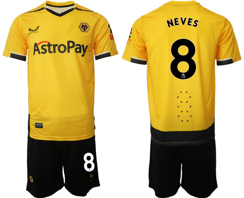 Men 2022-2023 Club Wolverhampton Wanderers home yellow #8 Soccer Jersey